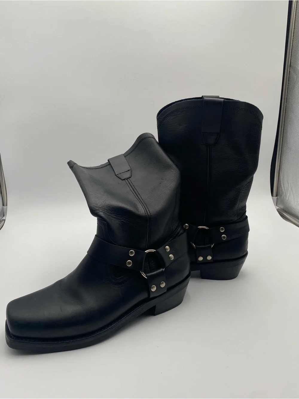 Classic Black Leather Harness Boots - Men